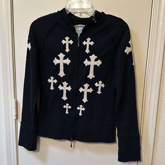 Joystick Johnny Was Size Small Black - Cross Embroidered Stitch Full Zip Jacket - Picture 1 of 9